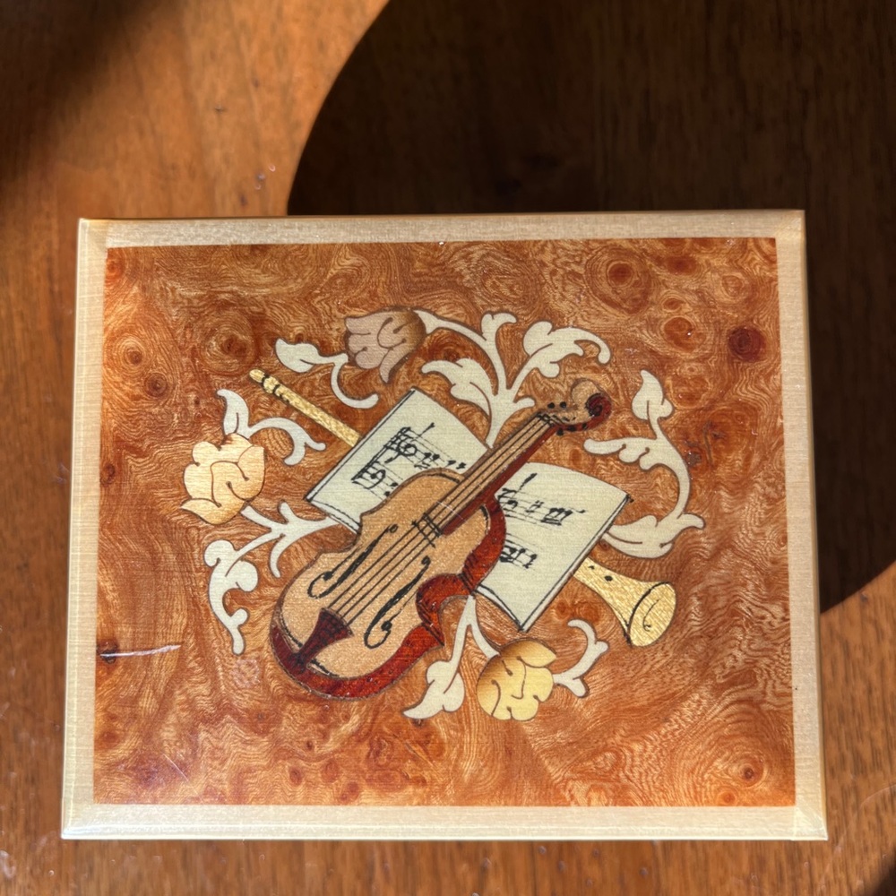 Italian Elegant Wooden Music Box with Violin Design